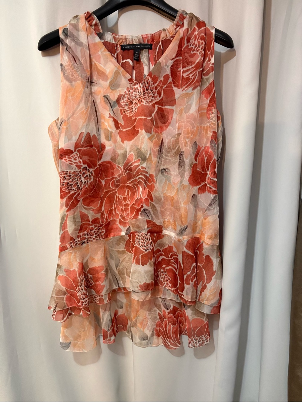 White House Black Market Coral Floral Sleeveless Ruffle Camisole